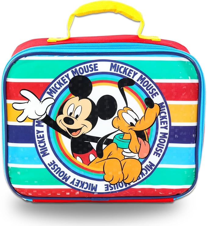 Disney Mickey Mouse Mini Backpack with Lunch Box Set - Bundle 12" Mini Backpack, Lunch Bag, Stickers, Water Bottle, More | Toddler Mickey Mouse School Bag and Lunchbox