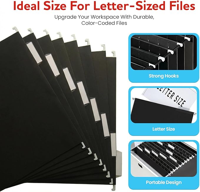 Black Hanging File Folders – 8 Pack, Letter Size File Organization Folders for Home, Office, School & Filing Cabinets