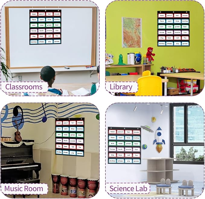 20”W x 25”H Classroom Words Pocket Chart with 6 Clear Pockets, Black Standard Pocket Chart for Classroom and Home for Sentence Strips, Reusable Clear Pocket Hanging Words Chart (Black)