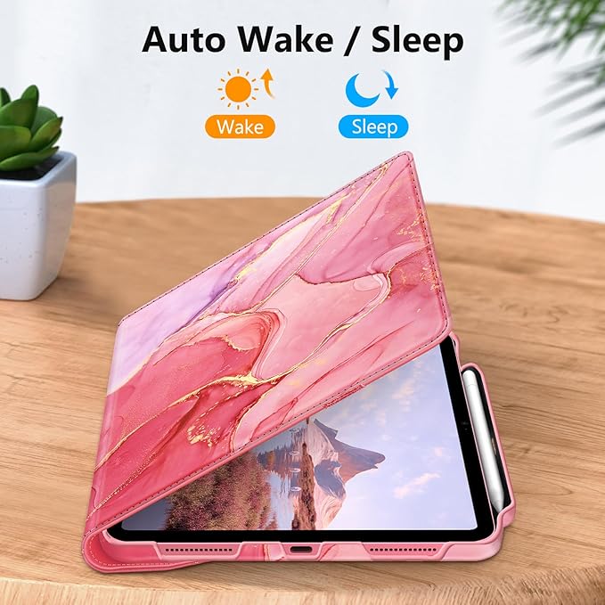 Fintie Rotating Case for iPad (A16) 11th Generation 11 Inch (2025), iPad 10th Generation 10.9 Inch (2022) - [Built-in Pencil Holder] 360 Degree Rotating Protective Stand Cover, Marble Pink