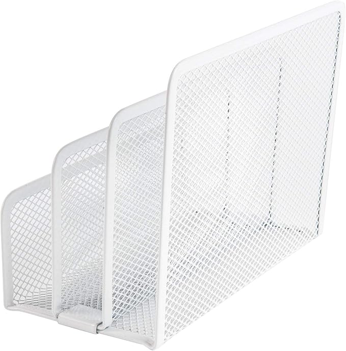 VANRA Small Letter Sorter Pack of 2 Desktop File Organizer Metal Mesh Paper Stacking Sorter Holder 3 Slots (2 White)