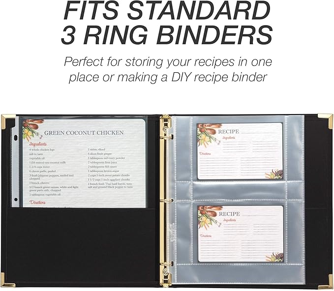Samsill Recipe Card Page Protectors for 8.5 x 11 Recipe Binder, 4 x 6 Pockets, 2 Pockets, 50 Count, Recipe Book Pocket Page Refill Sheets, Side Margin Loading, for 8.5 x 11 Standard 3 Ring Binders