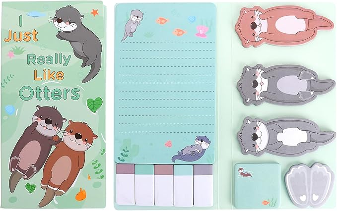 QPIXVB Otters Sticky Notes,Otter Gifts,Otter School Supplies,440 Sheets Cute Sticky Notes,Otters Divider Tabs Bundle,Writing Memo Pads Set for Back to School Office Supplies Stocking Stuffers
