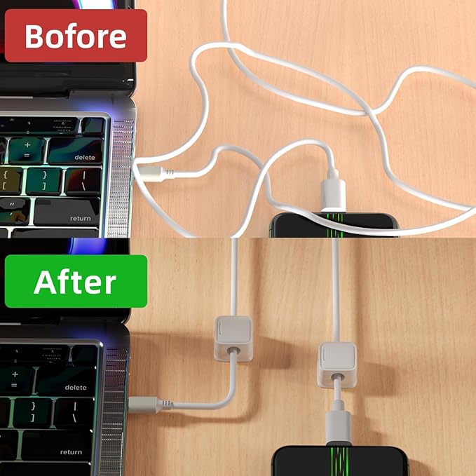 12 Pack Magnetic Cord Organizer Holder,Strong Adhesive Desk Cable Management Easy Open,Organize Phone Charging Cords Wire Holder Organizer Neatly for Home,Office,Car,Desk,Nightstand-White