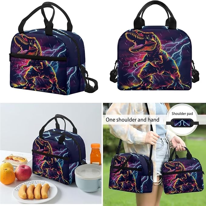 Dinosaur School Bag Set for Girls Purple, 3 Pack Lightweight Kids Backpack Set for Elementary Middle School, Book Bag for Boys with Lunch Box with Kawaii Pencil Case, Purple