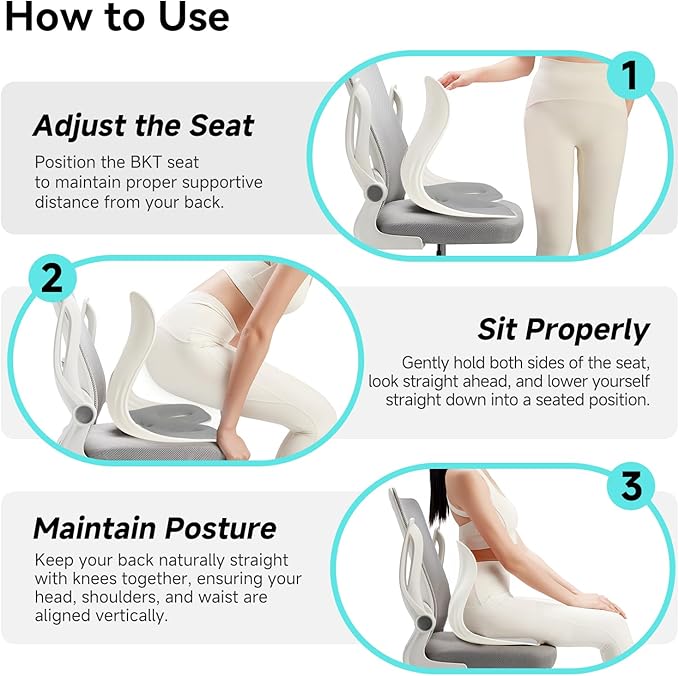 BKT Seat Cushion Chair Ergonomic Office Chair Cushions Lumbar Support for Seat Pillow Ideal for Students Office Workers Nursing Mothers Long Sitting Outdoor Fishing Floor (Grey)