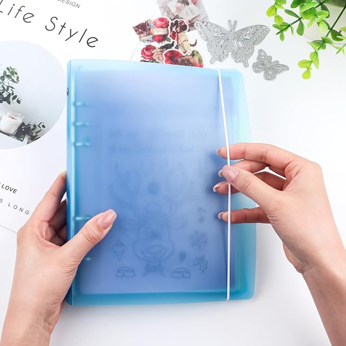 BAOFALI 2Pcs/Set A5 6 Ring Binder Cover Clean Transparent Soft PVC for Refillable Notebook Shell withMatte surfaceforStamp & Die Storage (Blue)