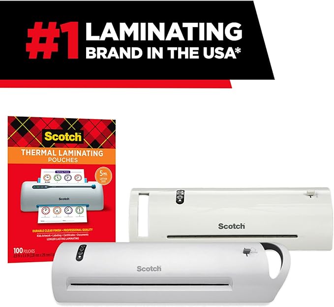 Scotch Thermal Laminating Pouches, 100 Count, Clear, 5 mil., Laminate Business Cards, Banners and Essays, Ideal Office or School Supplies, ID Card Sized (2.4 in. × 4.2 in.) Paper