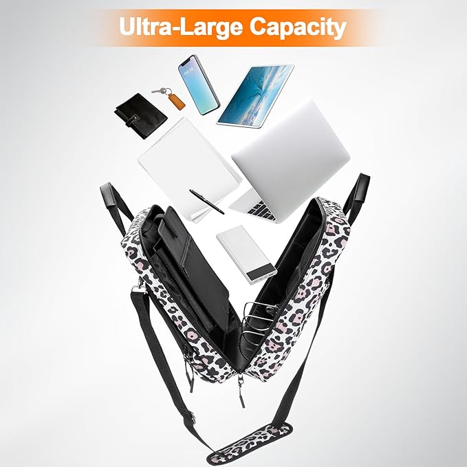 3 Ring Zipper Binder Inch D-Ring, with Strap 600 Sheet Capacity & Multi-Pockets School and Office Organizer, Compatible 13-Inch MacBook (Patent Design Leopard) 3Inch-D-ring