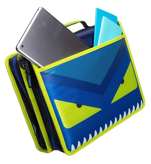 Case-it The Z Shape Zipper Binder - Two Binders in One - Double Sided 1.5 Inch D-Ring - Multiple Pockets - 500 Page Capacity - Comes with Shoulder Strap, Blue and Yellow Z-176