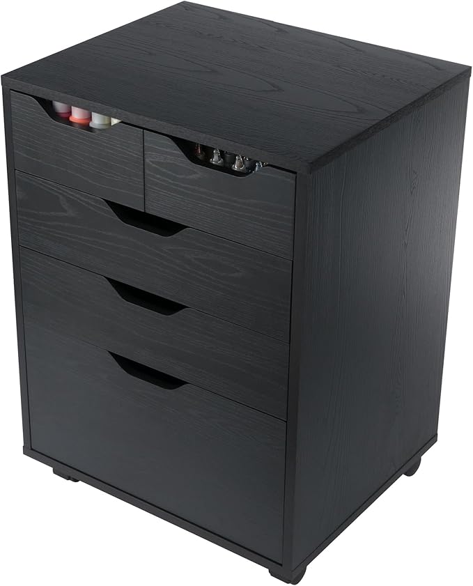 Winsome Halifax Bins & Drawers Mobile Storage Cabinet, for Home Office, Black