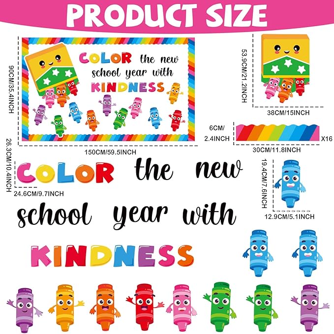 Crayon Bulletin Board Decorations Colorful Crayon Classroom Bulletin Board Border Set Color The New School Year with Kindness Cutouts Back to School Preschool Chalkboard Wall Supplies