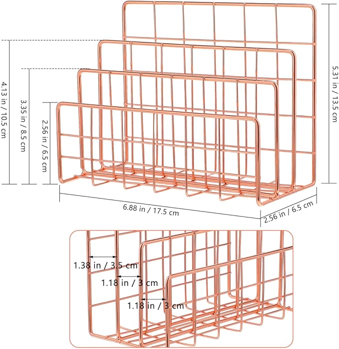 File Holder for Desk: No Wobbling 3 Slots Magazine Holder Office Desktop File Sorter Organizer for Folders Binders, Rose Gold