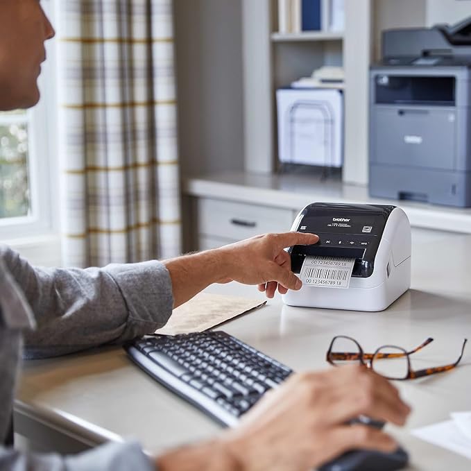 Brother QL-1110NWBC Wide Format, Postage and Barcode Professional Thermal Label Printer with Wireless Connectivity, Black And White, 6.7" x 5.9" x 8.7"