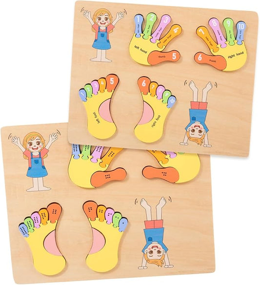 Adena Montessori Number Counting Blocks - Wooden Hands and Feet Shape Toy for Kids, Sorting & Counting Math for Home Classroom, Learn Numbers & Left and Right with Safe Wooden Blocks for Toddlers 3-4