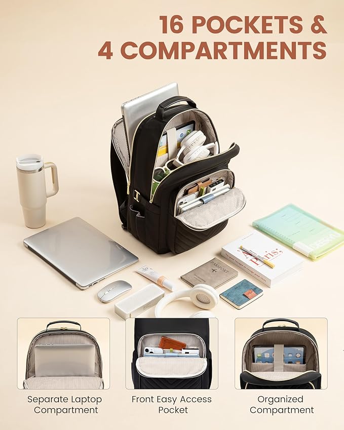 LOVEVOOK Laptop Backpack for Women with Giant Tumbler Holder 17.3 inch,Designer Travel Backpack Laptop Bag College Backpack,Quilted Work Nurse Teacher Backpack Purse Computer Bag Daypack,Navy Blue