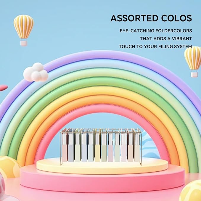 Ansook Legal Size Hanging File Folders Extra Capacity,Heavy Duty 1'' Expandable File Folders with Tabs,12 Pack Pastel Plastic Hang Folders for Filing Cabinet,Desk File Organizer for Office School