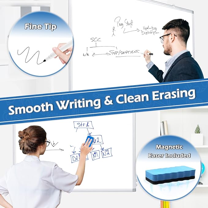 DOLLAR BOSS Dry Erase Board, 36 x 24 Inch Double-Sided Magnetic Whiteboard for Wall Silver Aluminum Frame for Office School Home with 8 Magnets 4 Markers 1 Eraser 1 Detachable Pen Tray