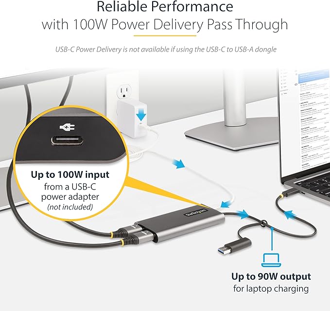 StarTech.com USB-C to Dual-HDMI Adapter, USB-C/A to 2X HDMI Converter, 4K 60Hz, 100W PD Pass-Through, Win/Mac, TAA