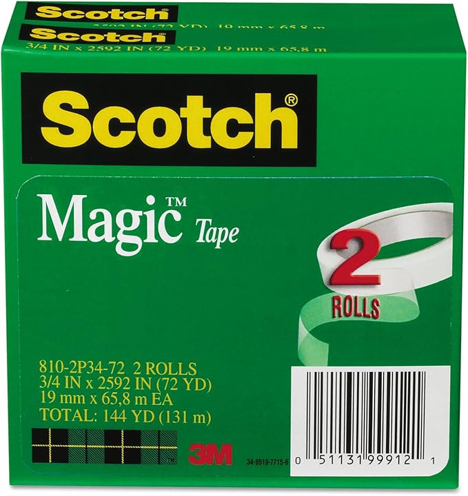 Scotch 8102P3472 Magic Tape Refill, 3/4-Inch x 2592-Inch, 3-Inch Core, 2/Pack