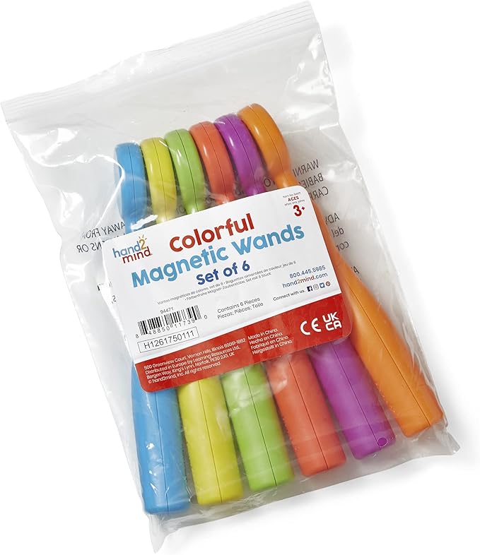 hand2mind Magnetic Wands for Kids, Magnet Wands, Magnets for Kids Science, Magnets for Teaching, Preschool Science Classroom Supplies, Magnet with Handle, Elementary Teacher Must Haves (Set of 6)