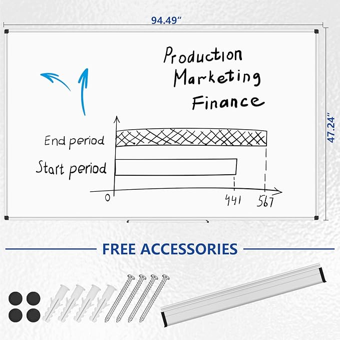 XBoard Magnetic Dry Erase Board 96 x 48 Inches, 8' x 4' Aluminum Framed Whiteboard, Presentation White Board for Office, School, Homeschool (Pack of 2)