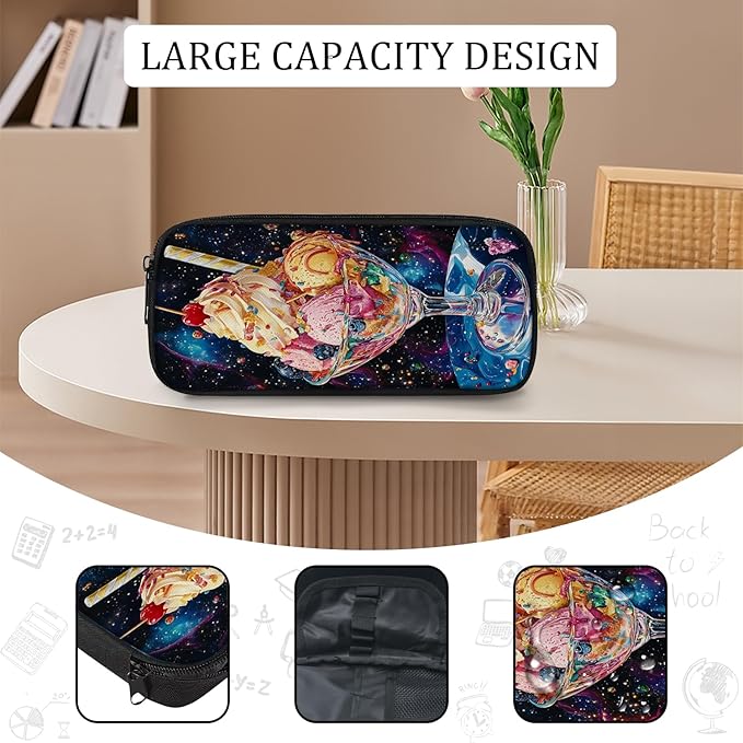 Ice Cream Backpack Set 3 Piece School Bags and Lunch Box with Pencil Case Funny Blue Galaxy Space Bookbag Set for Toddler Kids Girls Boys Teens Kindergarten Elementary Middle