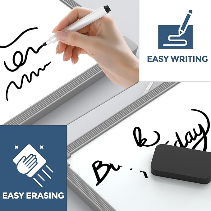 MaxGear Double-Sided Dry Erase Board for Wall, 16"x12" Hanging Whiteboard, Small Dry Erase White Board, Portable Whiteboard for Planning, Drawing, Memo, to Do List, Grey Frame