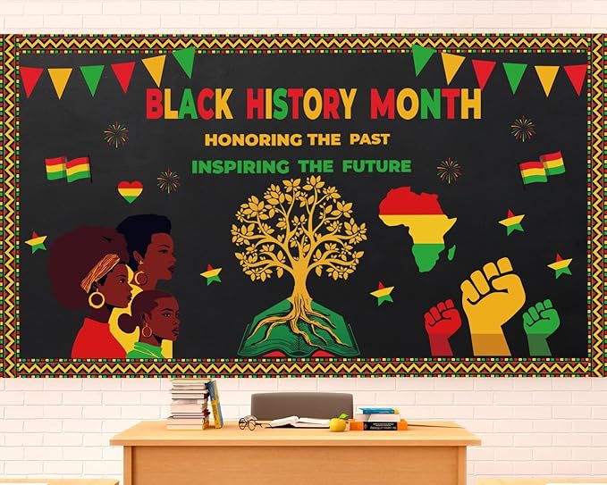 Black History Month Bulletin Board Decorations Set, Black History Month Inspirational Borders Cutouts for Classroom Home Chalkboard Wall Door Decor African American National Holiday Party Supplies
