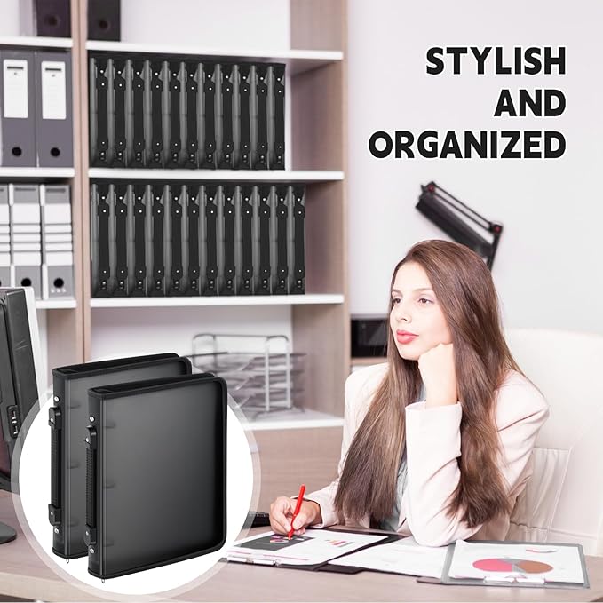 Teling 4 Pcs 2 Inch Black Zipper Binder with 3 Ring Zipper Binder, Refillable Plastic Clear File Organizer Planner for Projects, Assignments, Memos, School Work, 13.2 x 11 Inch