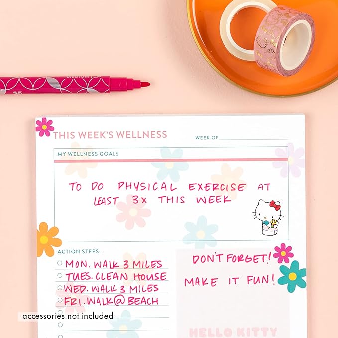 Erin Condren Hello Kitty Wellness Notepad. Notepad for Tracking Sleep, Nutrition, Activities, and General Health Tracking. 6" x 8.5". 25 Wellness Track/Record Sheets