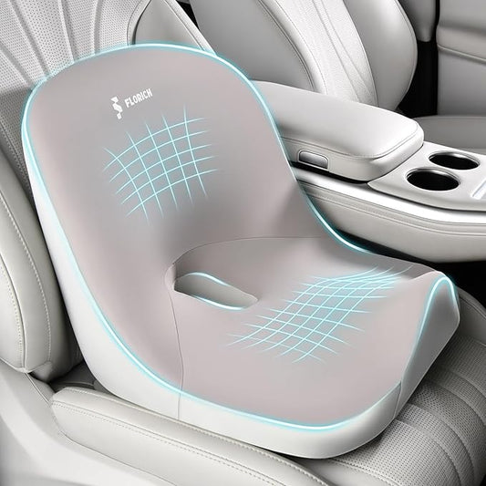 Car Seat Cushion and Lumbar Support Pillow, Larger Memory Foam Seat Cushion, Ergonomic L-Shaped Design Cushion for Back Pain Relief, Non-Slip Driving Cushion for Car, Office, Truck, Wheelchair-Gray
