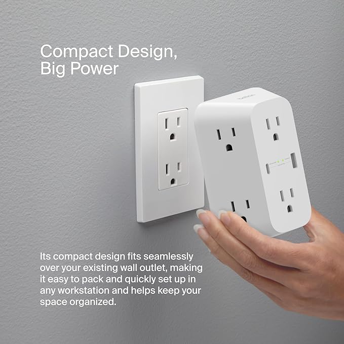 Belkin 6-Outlet Surge Protector Power Strip, ETL-listed, Wall-Mountable w/ 6 AC Outlets, Overvoltage Protection, LED Indicator, USB-C & USB-A Ports w/ USB-C PD Fast Charge - 1,680 Joules of Protection