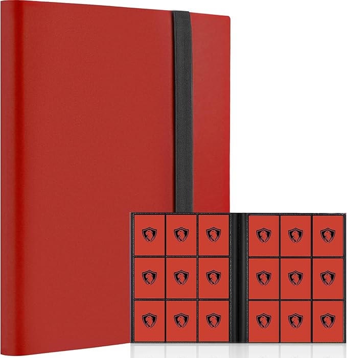 Premium 9-Pocket Trading Card Album, Sturdy Binder Holder for 360 Cards, Side-Loading Collection Folder for TCG, MTG & More, Red