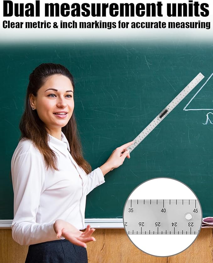 Magnetic 1m Ruler, Clear Drafting Tools Large Teaching Aids, Math Classroom Teaching Measurement Set, Oversized Ruler Geometry Tool Set, Transparent