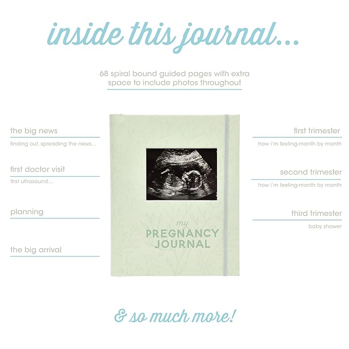 Pearhead My Pregnancy Journal, Keepsake Pregnancy Memory Book with Sonogram Photo Insert, Pregnant Trimester Milestone Tracker Notebook, Expecting Mom Gift, Sage Green Leaf