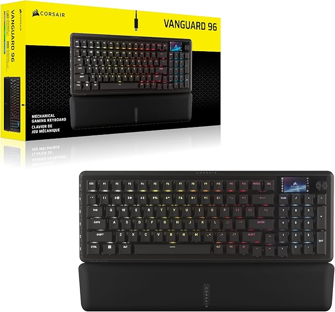 Corsair Vanguard 96 Wired Mechanical Gaming Keyboard – 96% Layout, MLX Plasma Linear Switches, 8000Hz Polling, LCD Display, Virtual Stream Deck, G-Keys, SOCD Flashtap, QWERTY US – Black