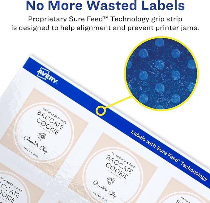 Avery Glossy White Square Labels, Sure Feed Technology, 2-1/8" x 2-1/8", 300 Glossy White Labels, Print-to-The-Edge, Permanent Adhesive, Laser/Inkjet Printable