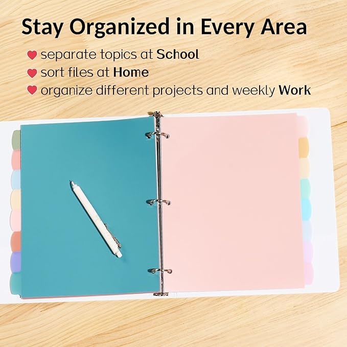 Sooez 8 Tabs Long-Lasting Plastic Write & Erase Large Tabs Dividers for 3 Ring Binder, Aesthetic Cute Pastels Binder Dividers for Student, Teacher, Office, Home Organizers, 1 Set, Muted