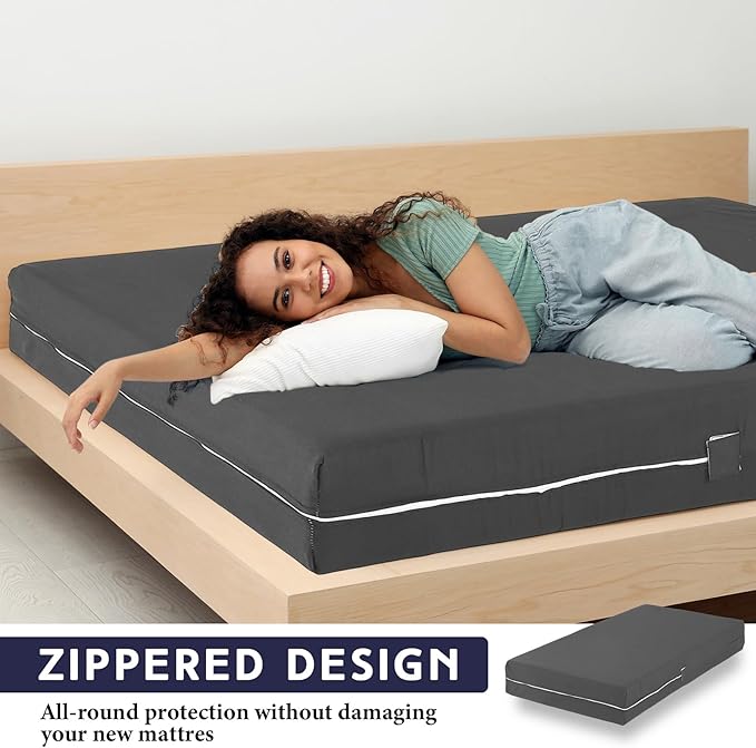 Zippered Mattress Fitted Protector Deep Mattress Encasement Soft Zipper Fitted Sheet Microfiber Bed Sheet Cover for Bed(Dark Gray,Queen,12-16in)