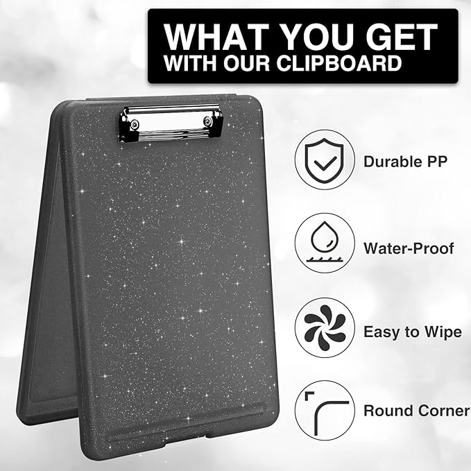 Sooez Clipboard with Storage, Plastic Storage Clipboards with Low Profile Clip, Nursing Clip Boards Foldable, Hanging Clipboard Case for Work, Teacher, Classroom Must Haves, Office School Supplies