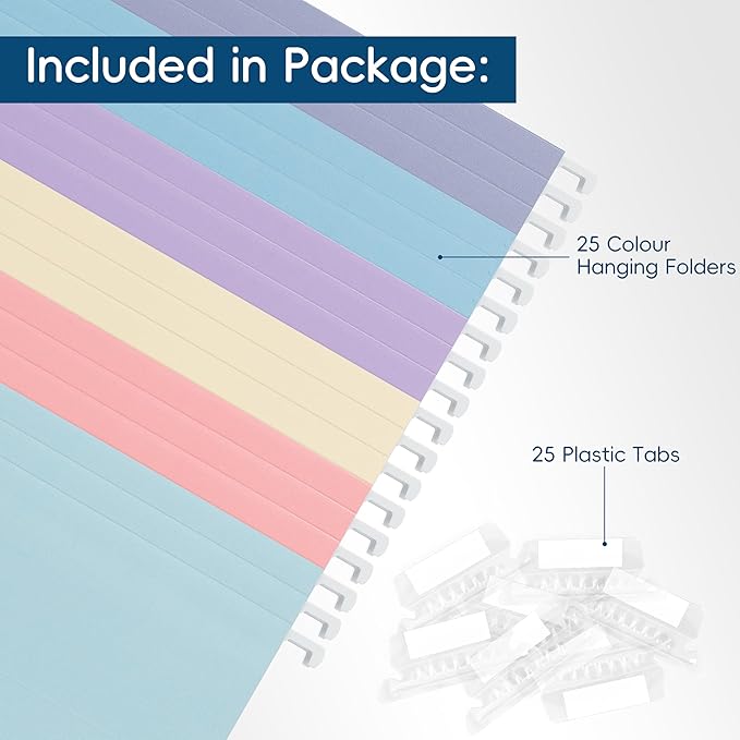 Light Blue Hanging File Folders,25 Pack Letter Size File Folders with 1/5-cut Tabs,Office Essentials for Filing Cabinet & Desk Storage