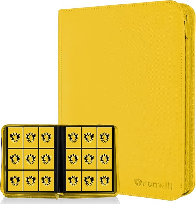 9 Pocket Card Binder, Premium Zip Trading Card Binder, 360 Double Sided Pocket PU Collection Binder, Collector Album, Card Folder for MTG, TCG, Sports Cards, (Yellow)