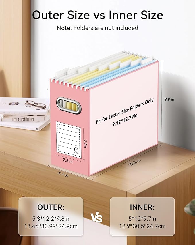 Oterri Cardboard File Organizer Box for Hanging File Folders Letter Size,File Box for Computer Desk,File Cabinet,Working Home,Office,Classroom (Pink, Letter Size - 6 Packs)