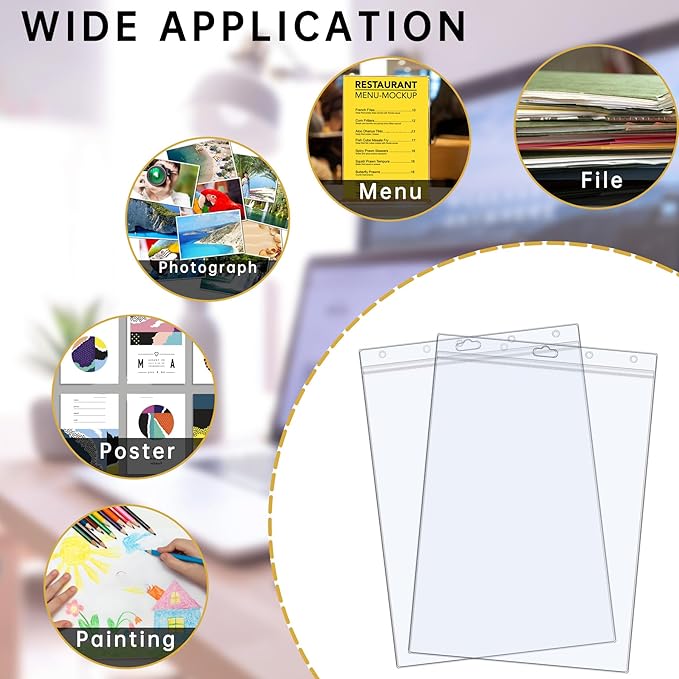 AKONEGE 12PCS Hard Sheet Protectors 8.5 x 11 Waterproof Resealable Zip Paper Page Protectors Clear Rigid Plastic Sleeves for Photos Certificate, Heavy Duty Document Holder Wall Sign Holder, Vertical