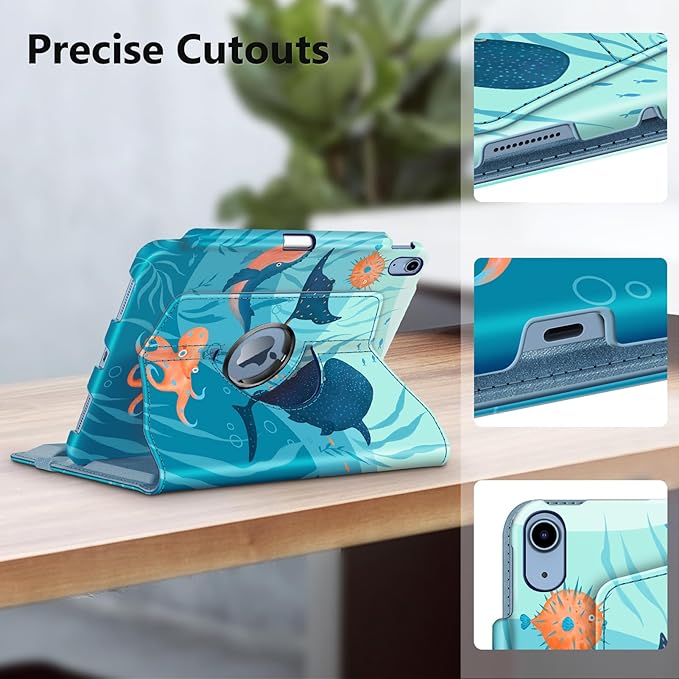 Fintie Rotating Case for iPad (A16) 11th Generation 11 Inch (2025), iPad 10th Generation 10.9 Inch (2022) - [Built-in Pencil Holder] 360 Degree Rotating Protective Stand Cover, Blue Ocean