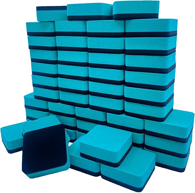 Dry Erase Erasers, AWOWZ 48 Pack Mini Magnetic Whiteboard Dry Eraser Chalkboard Cleaner Bulk for Home, Office and Classroom Teacher Kids Supplies (Green, 2 x 2 x 0.79 Inch)