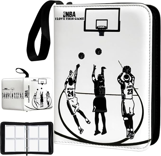 Basketball Card Binder - 400 Capacity 4-Pocket Trading Card Album, 3 Ring Card Holder Binder, Waterproof PU Leather, Zip Closure, Perfect Christmas Birthday Gift for Collectors