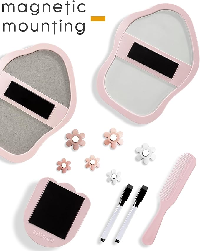 KEYDUACU 12 pcs Girls Locker Accessories, Locker Decorations Including Mirrors, whiteboards, Magnets and organizing Supplies. Ideal for Back-to-School Essentials and The Office (12 pcs-Pink)