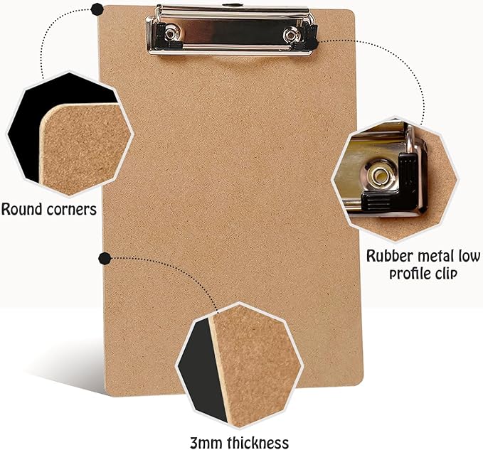 Mini Clipboards, 32 Pack 6" x 9" Small Clipboards Bulk, Wooden Memo Mini Clip Boards with Low Profile Clip, Hanging Loop for Office Home Classroom Supplies